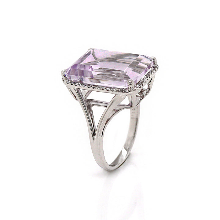 18CT White Gold Rose De France Amethyst And Diamond Cocktail Ring