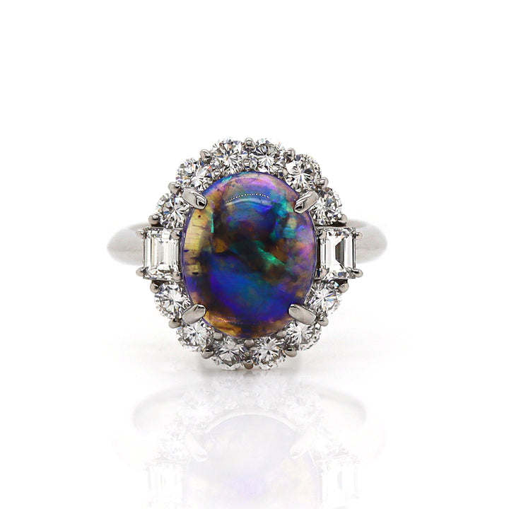 Platinum Australian Opal And Diamond Dress Ring