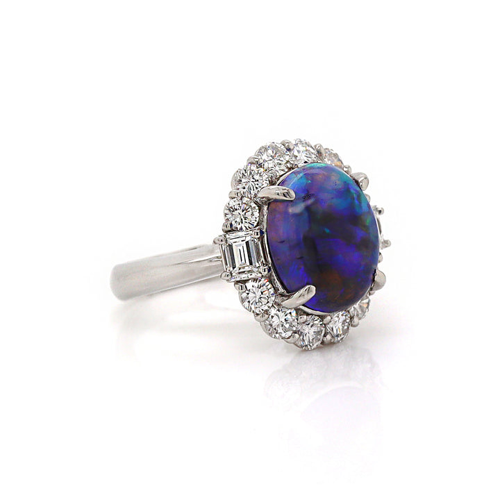 Platinum Australian Opal And Diamond Dress Ring