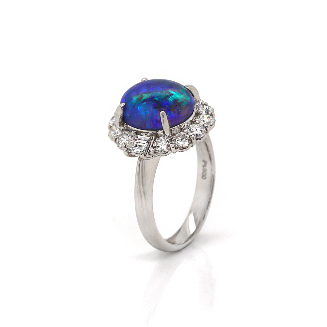 Platinum Australian Opal And Diamond Dress Ring