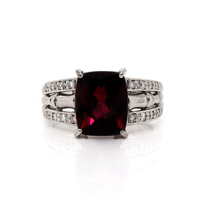 Platinum Almandine Garnet And Diamond Dress Ring