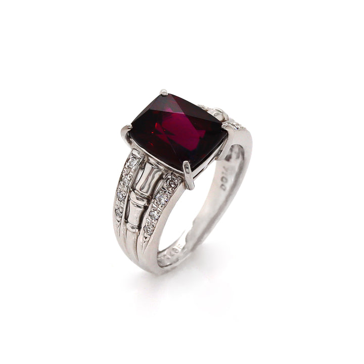 Platinum Almandine Garnet And Diamond Dress Ring