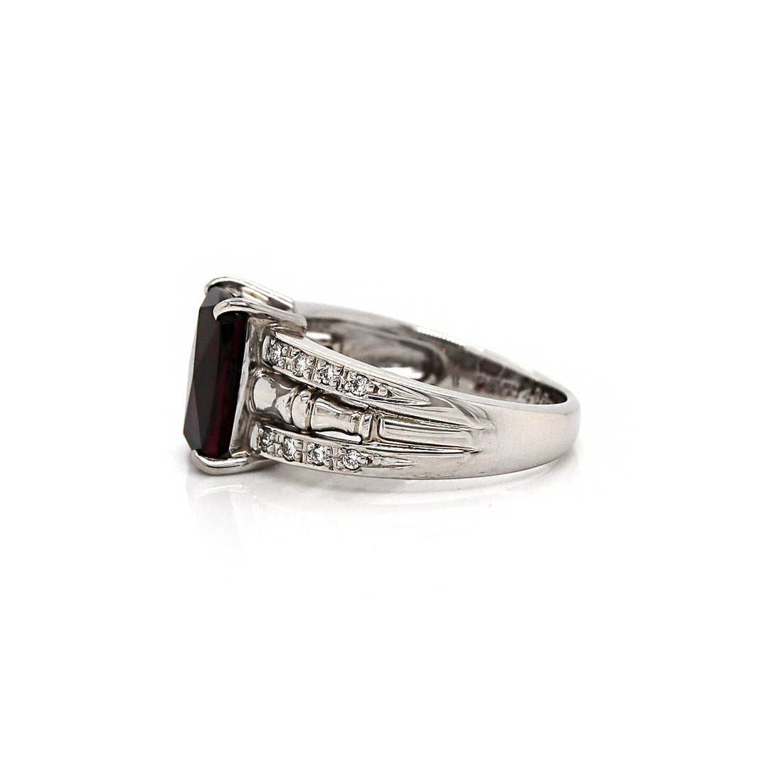 Platinum Almandine Garnet And Diamond Dress Ring