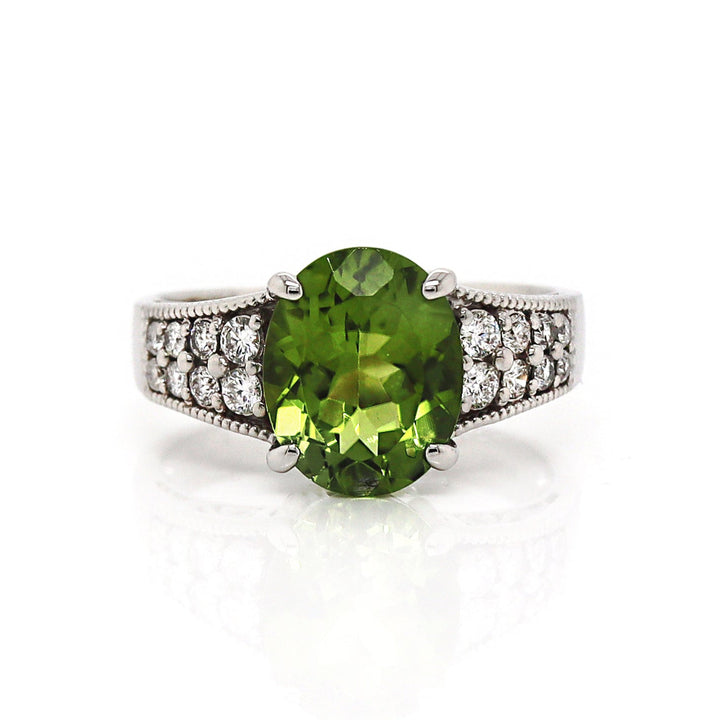 Platinum Peridot And Diamond Dress Ring