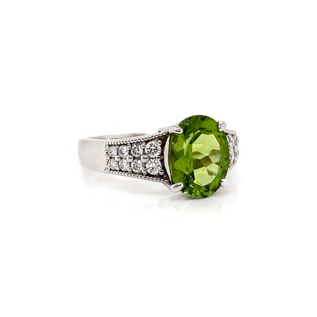 Platinum Peridot And Diamond Dress Ring