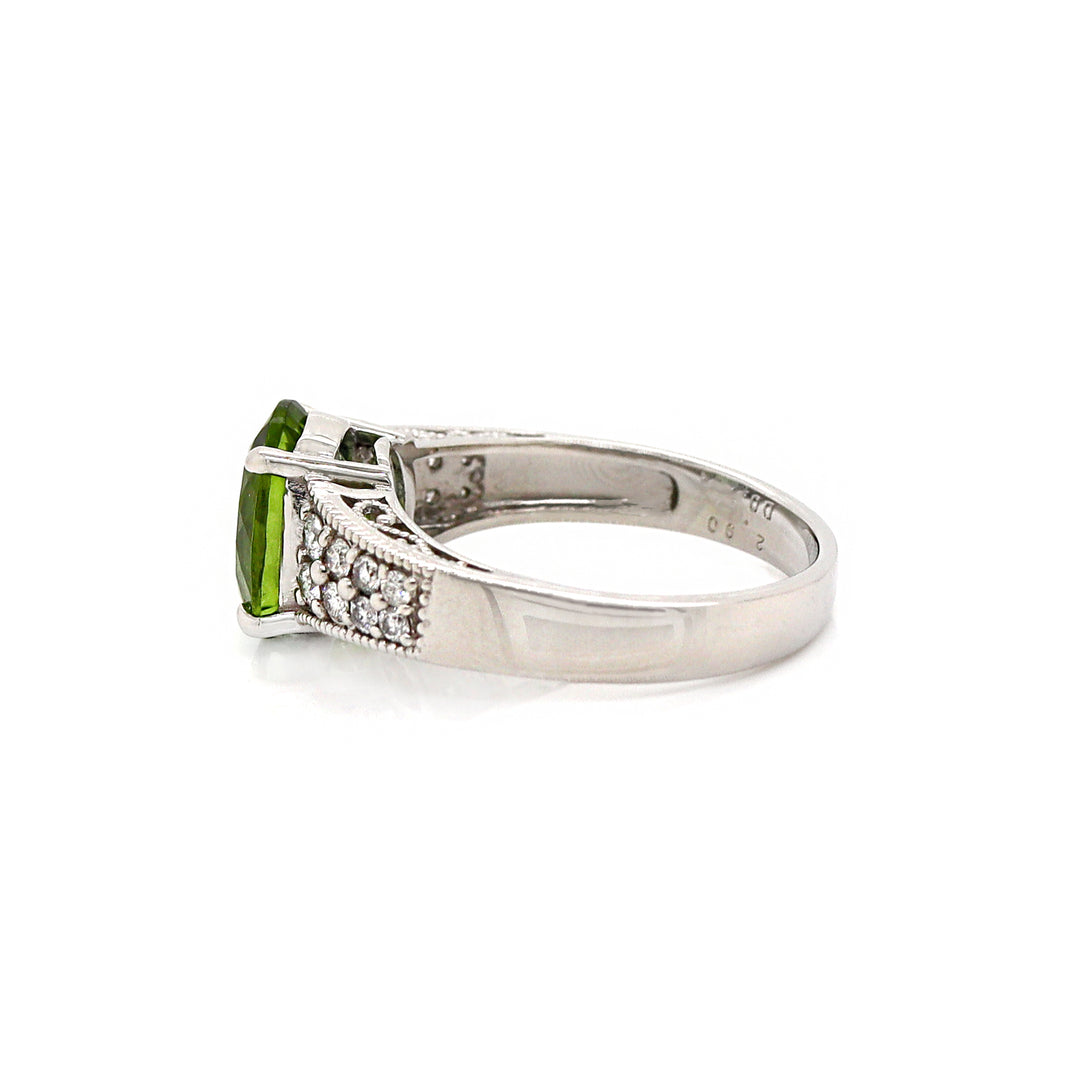 Platinum Peridot And Diamond Dress Ring