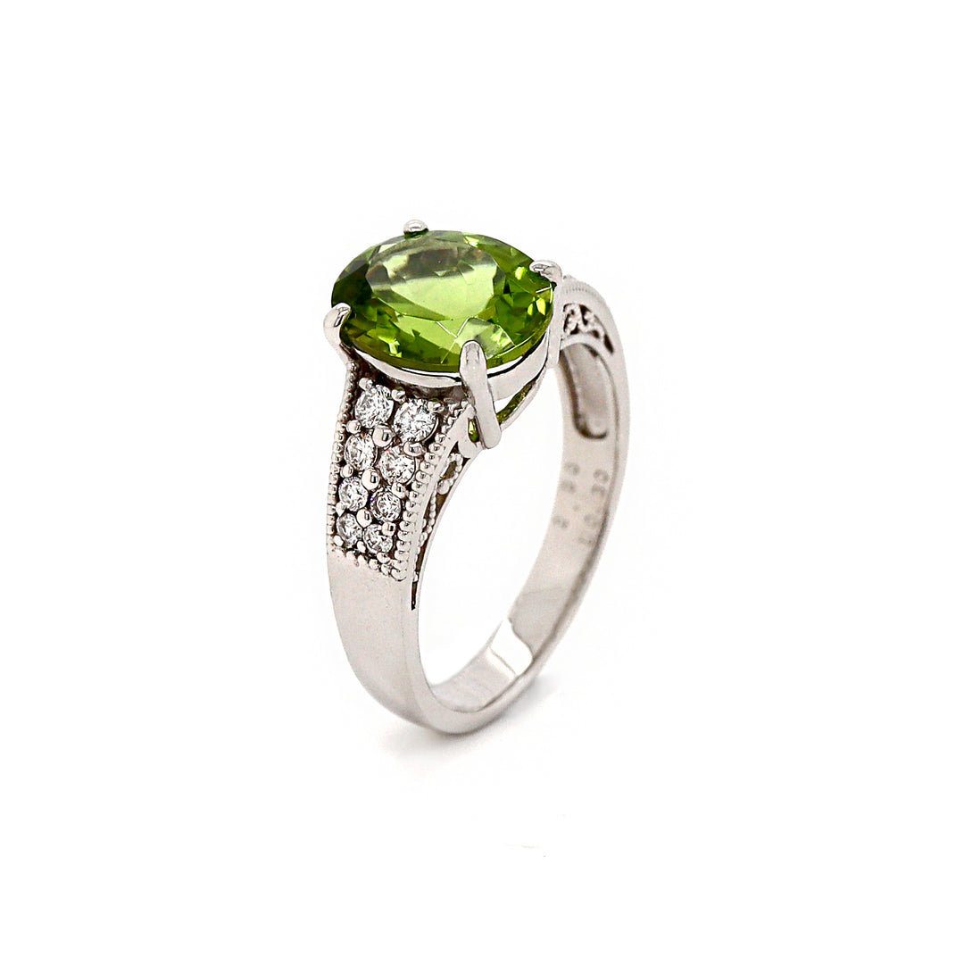 Platinum Peridot And Diamond Dress Ring