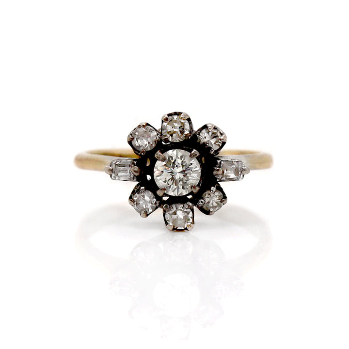 18CT YELLOW GOLD ANTIQUE DIAMOND RING