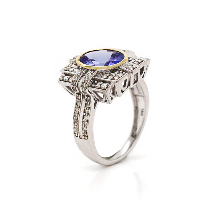 14CT White Gold Tanzanite And Diamond Cocktail Ring