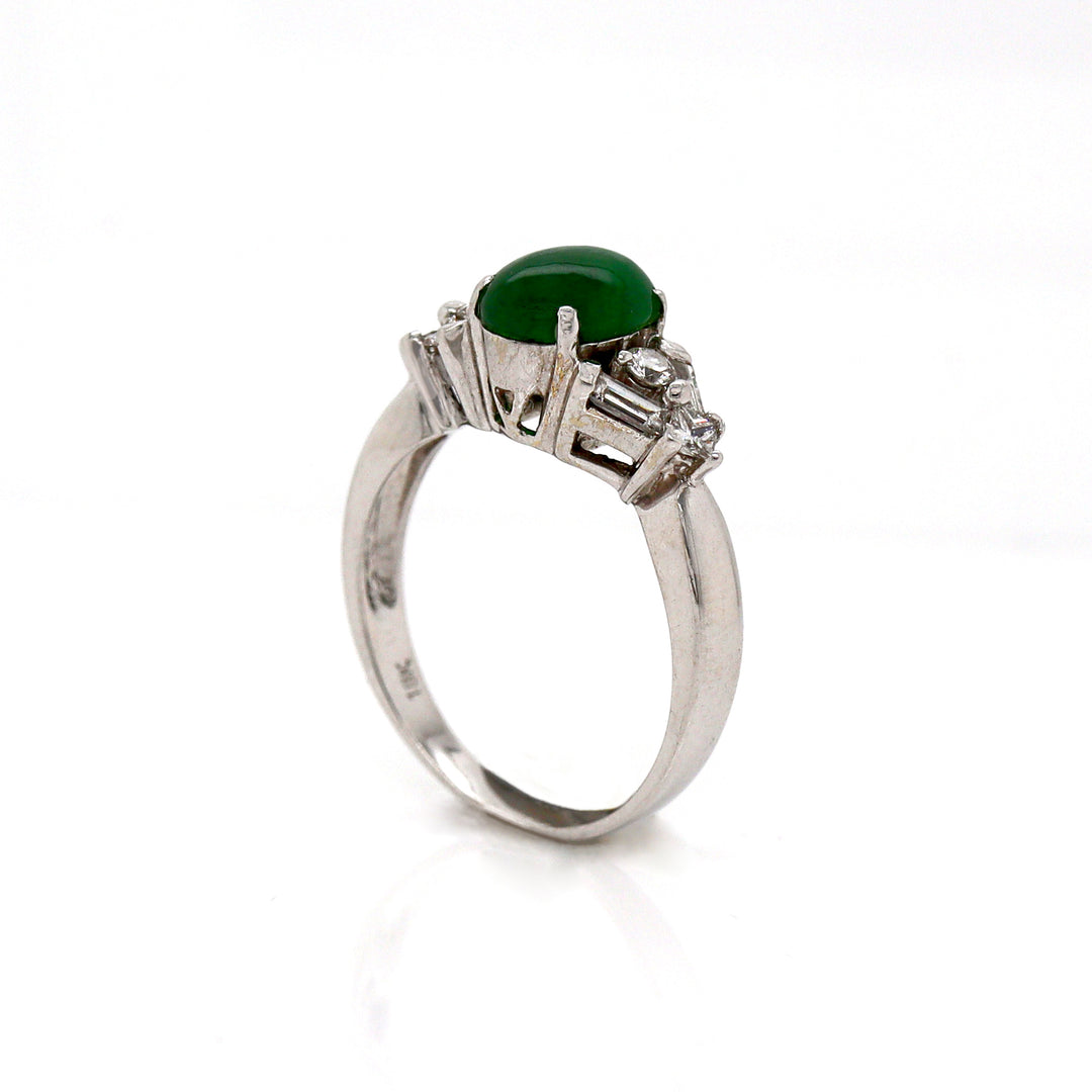 18CT White Gold Jade And Diamond Dress Ring