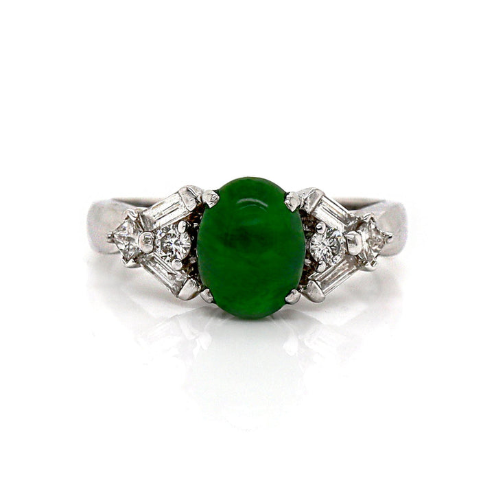 18CT White Gold Jade And Diamond Dress Ring