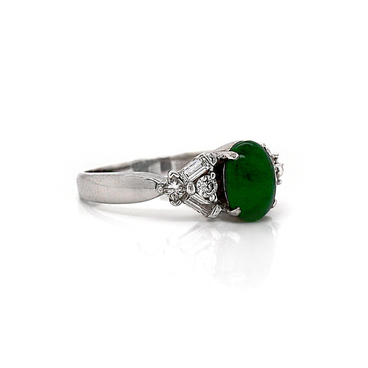 18CT White Gold Jade And Diamond Dress Ring