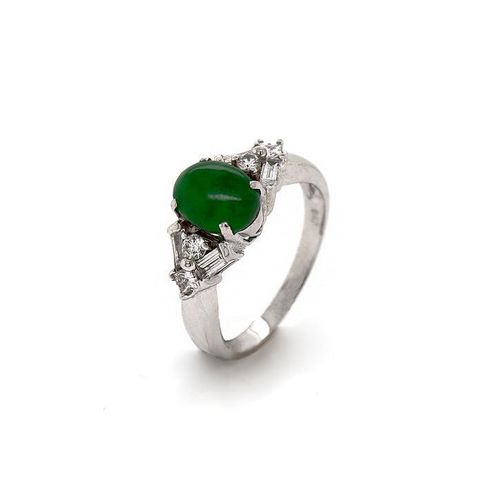 18CT White Gold Jade And Diamond Dress Ring