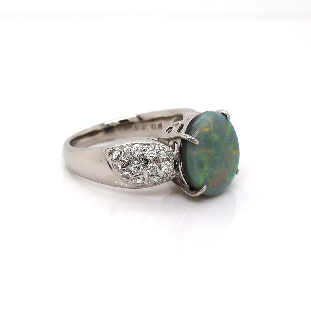 Platinum PT900 Australian Opal & Diamond Ring