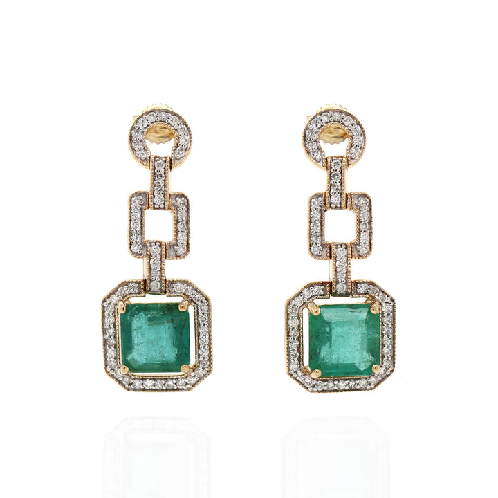 14CT Yellow Gold Emerald And Diamond Drop Earrings