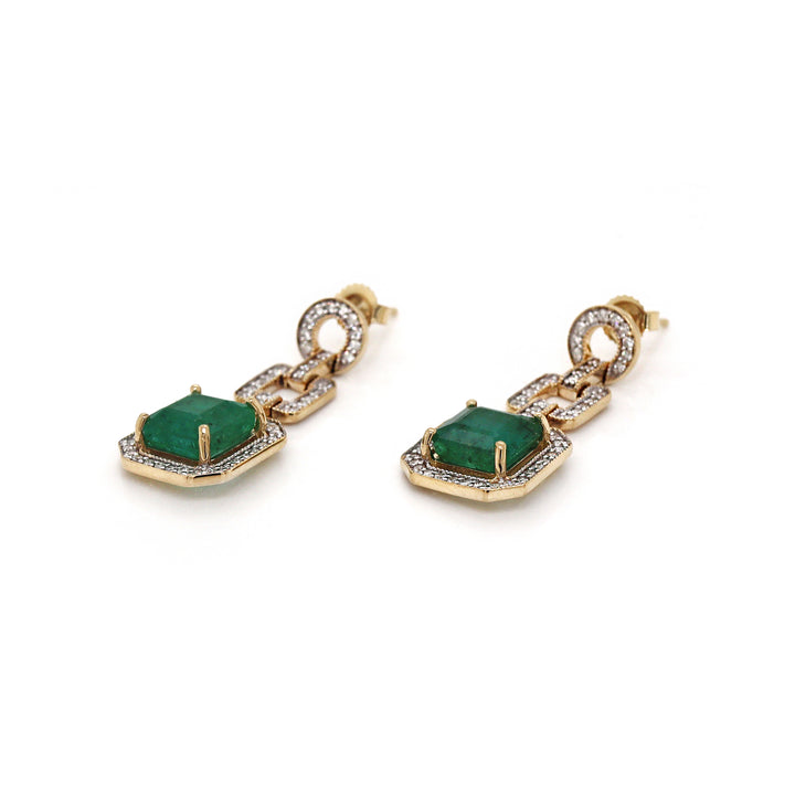 14CT Yellow Gold Emerald And Diamond Drop Earrings