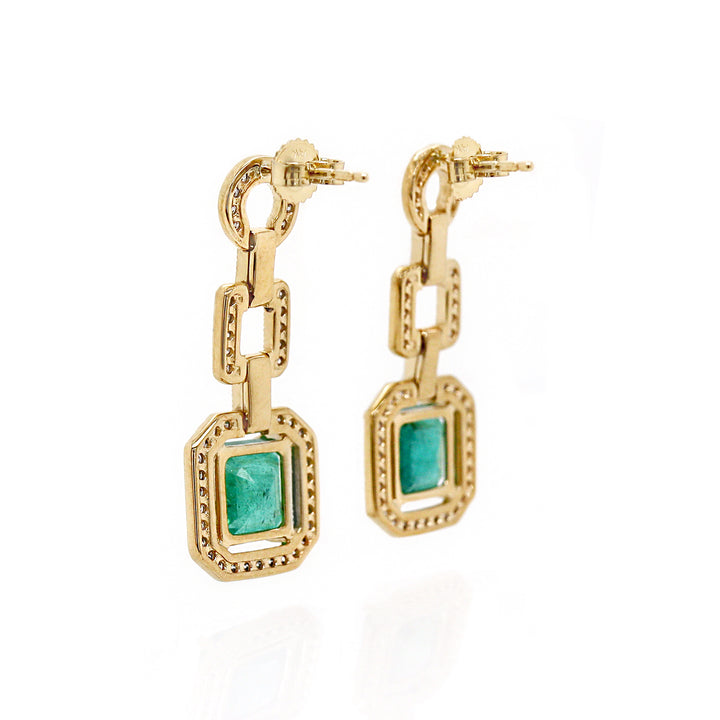 14CT Yellow Gold Emerald And Diamond Drop Earrings