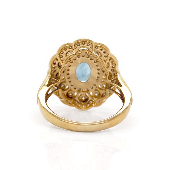 14CT Yellow Gold Aquamarine And Diamond Cocktail Ring