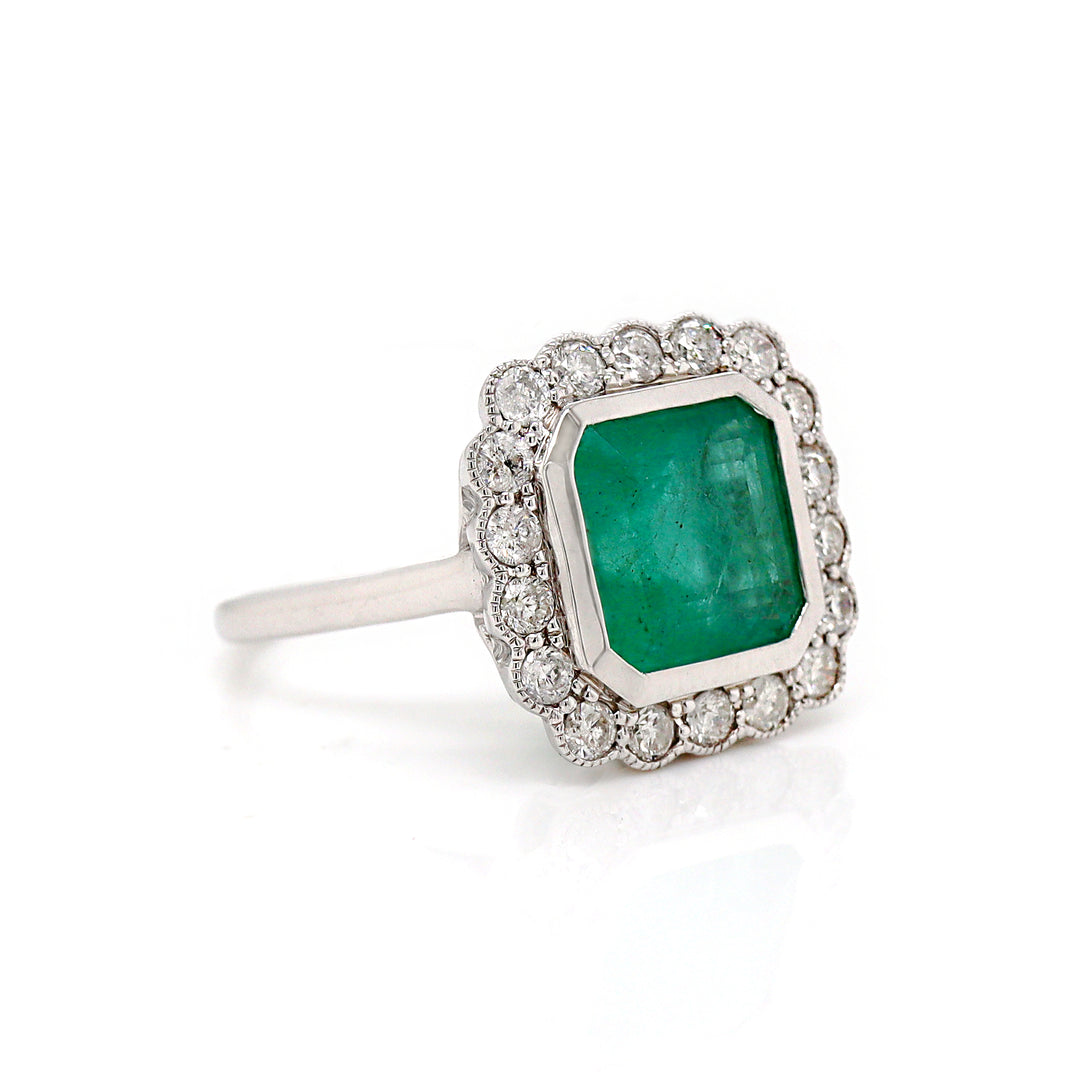 14CT White Gold Emerald And Diamond Cocktail Ring