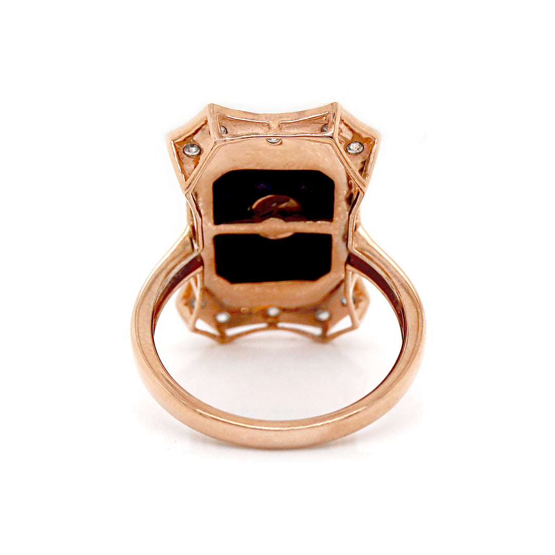 14CT Rose Gold Onyx And Diamond Cocktail Ring