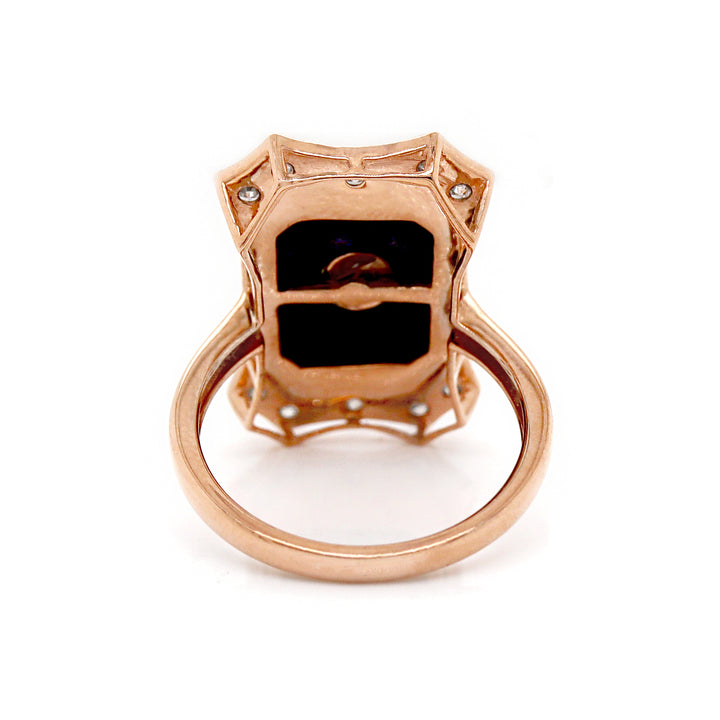 14CT Rose Gold Onyx And Diamond Cocktail Ring