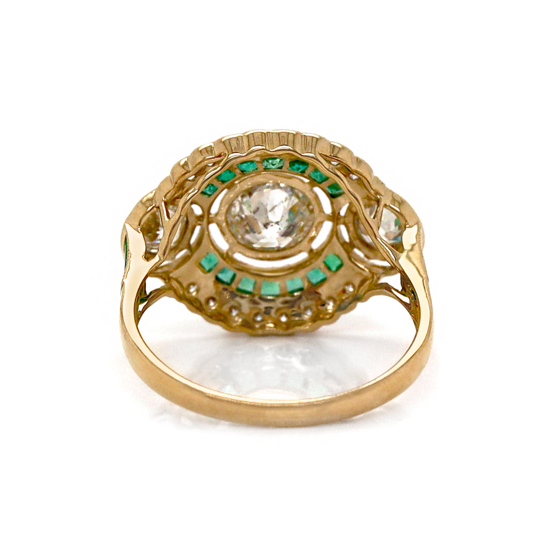 14CT Yellow Gold Emerald And Diamond Antique Style Ring