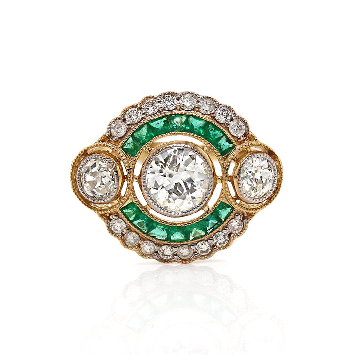 14CT Yellow Gold Emerald And Diamond Antique Style Ring