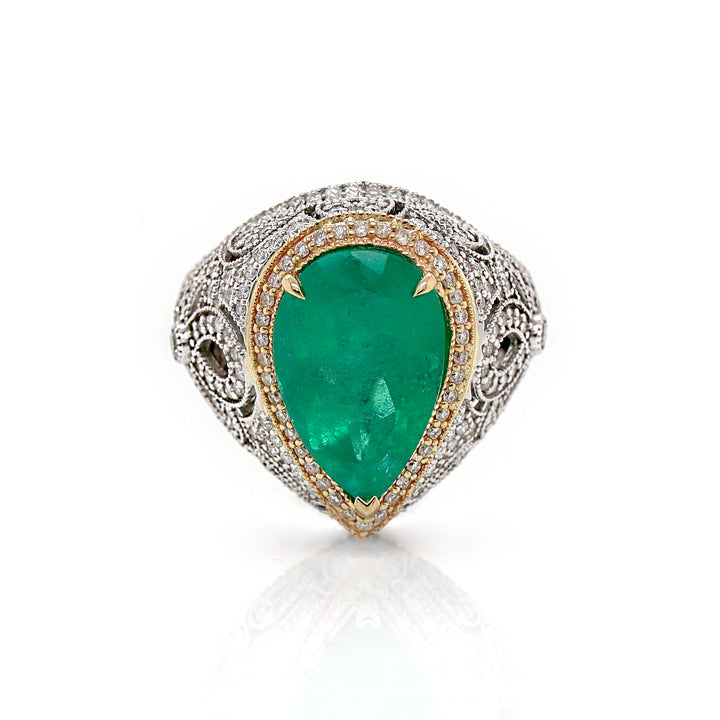 14CT White Gold Colombian Emerald And Diamond Cocktail Ring