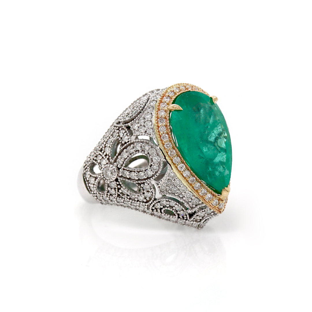 14CT White Gold Colombian Emerald And Diamond Cocktail Ring