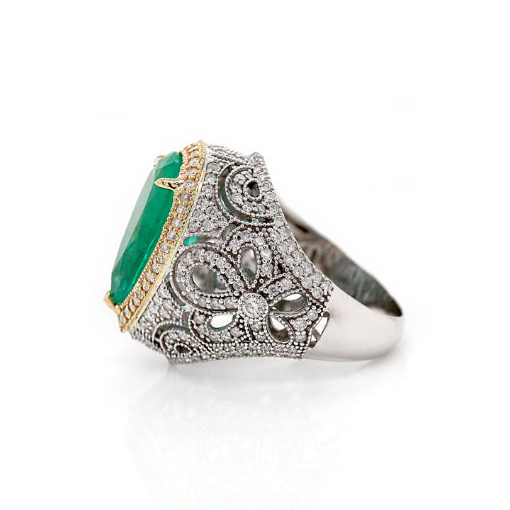 14CT White Gold Colombian Emerald And Diamond Cocktail Ring