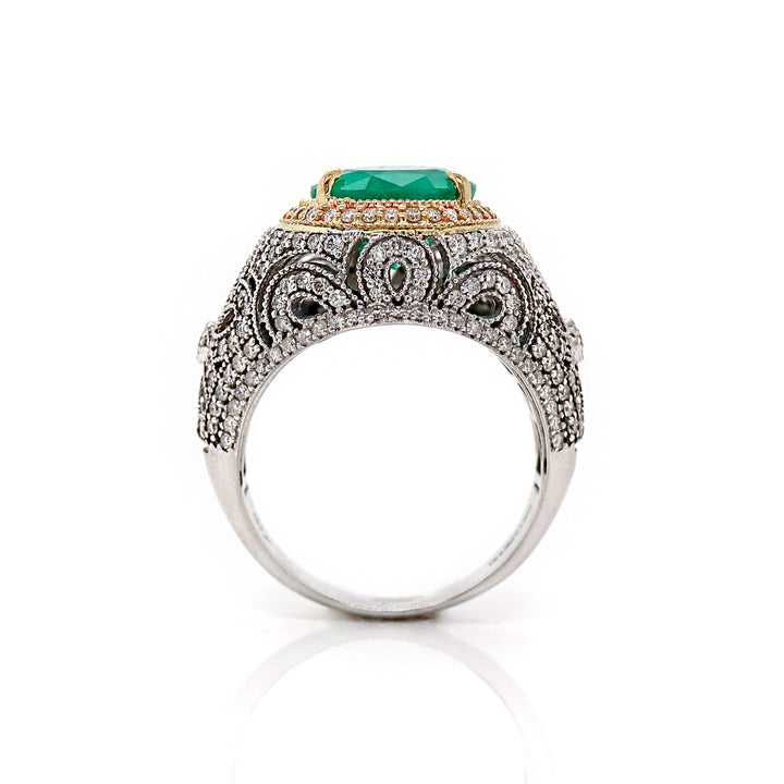 14CT White Gold Colombian Emerald And Diamond Cocktail Ring