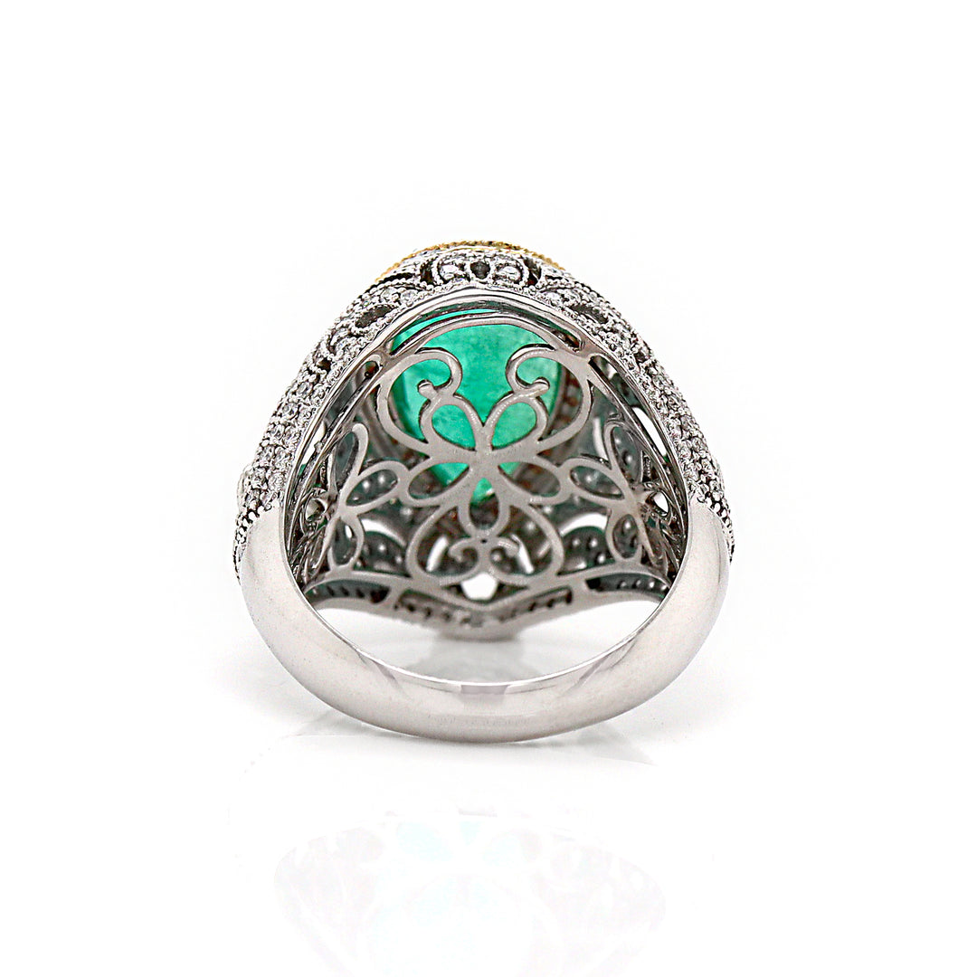 14CT White Gold Colombian Emerald And Diamond Cocktail Ring