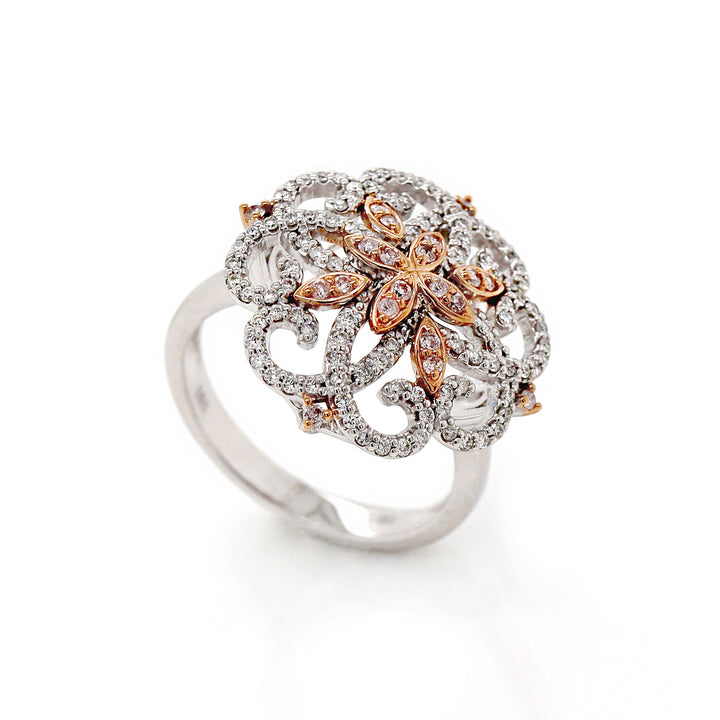 14CT White and Rose Gold Pink & White Diamond Antique Style Dress Ring