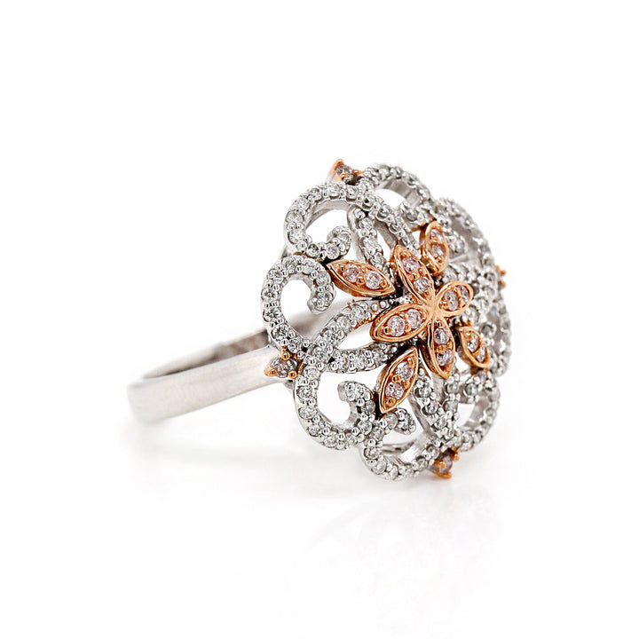 14CT White and Rose Gold Pink & White Diamond Antique Style Dress Ring