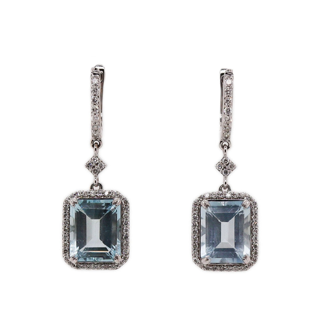 14CT White Gold Aquamarine And Diamond Earrings