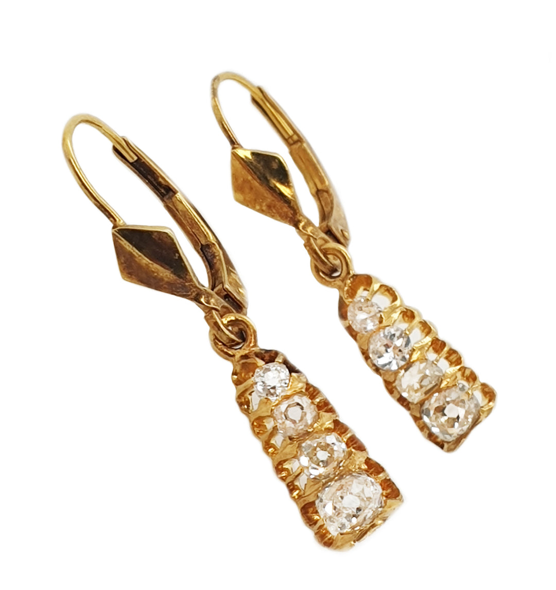 14CT Yellow Gold Antique Diamond Drop Earrings