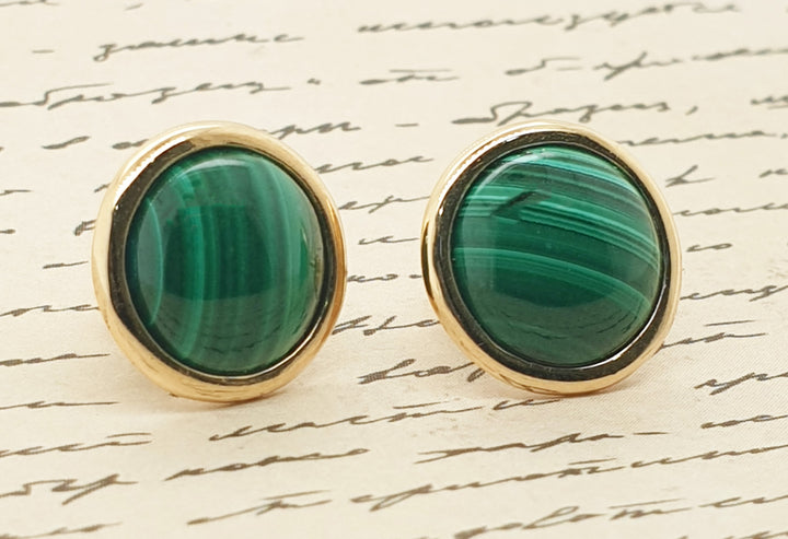 14CT Yellow Gold Malachite Earrings