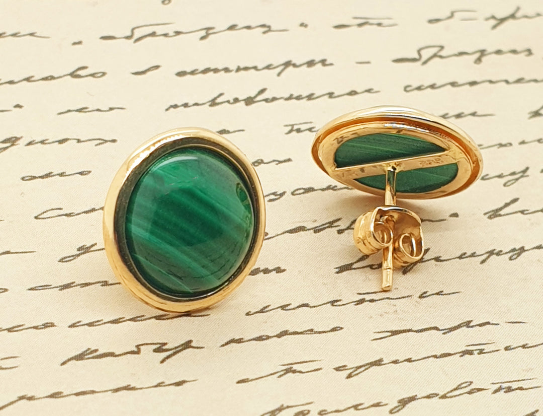 14CT Yellow Gold Malachite Earrings