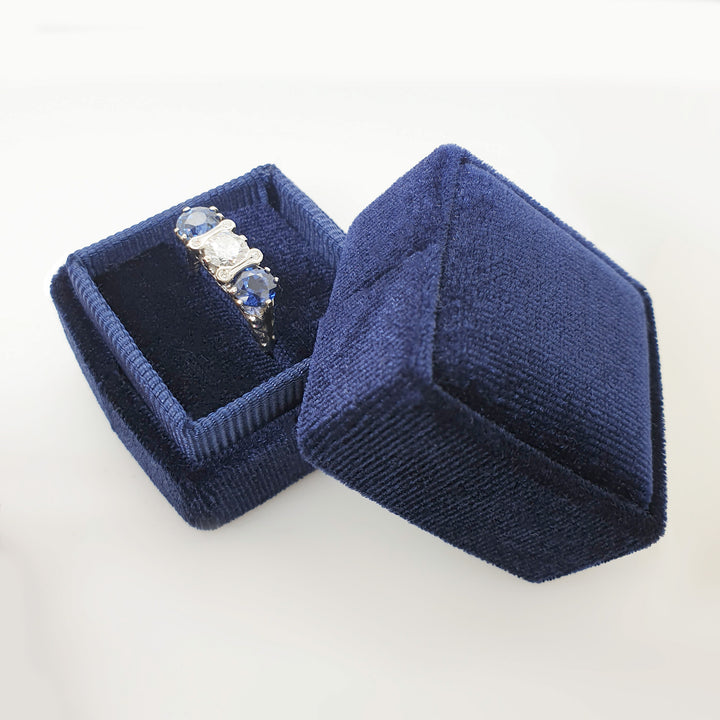 Navy Velvet Ring Box - Antique Vintage Inspired